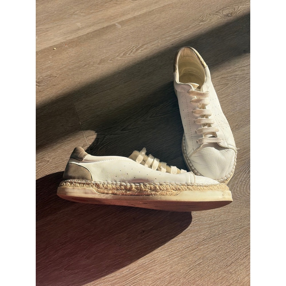 Canal St Martin Paris 10 White Leather Espadrille Sneakers Metallic Gold 41